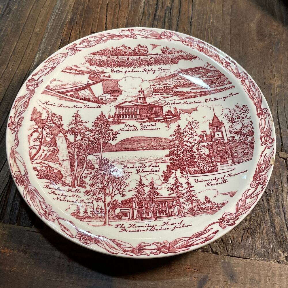 Tennessee The Volunteer State Vintage Vernon Kilns State Souvenir Plate 10 Inch